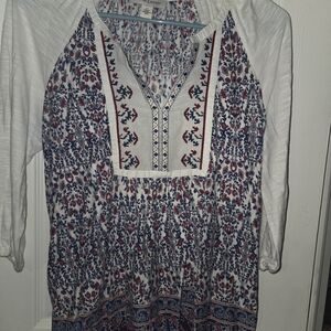 Vintage America White Blouse with Blue and Red Pattern